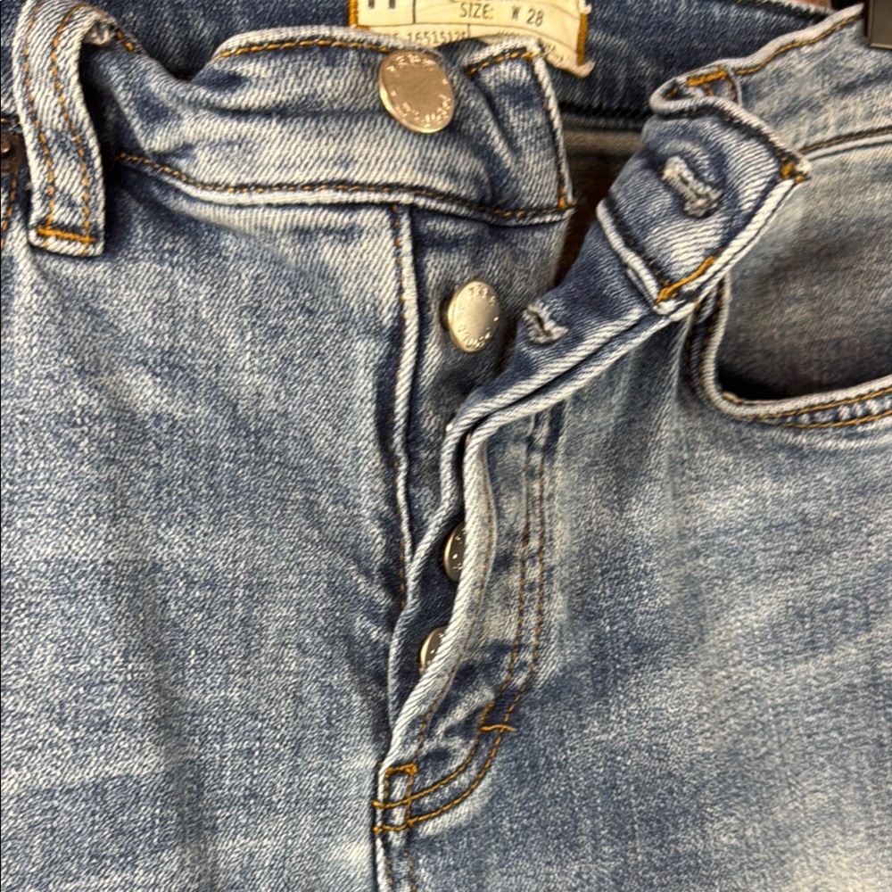 Free People Button Fly High Rise Blue Denim Jeans - Picture 2 of 8
